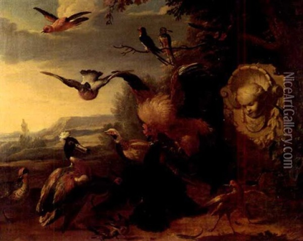The Raven Robbed Of Its Feathers Oil Painting - Melchior de Hondecoeter