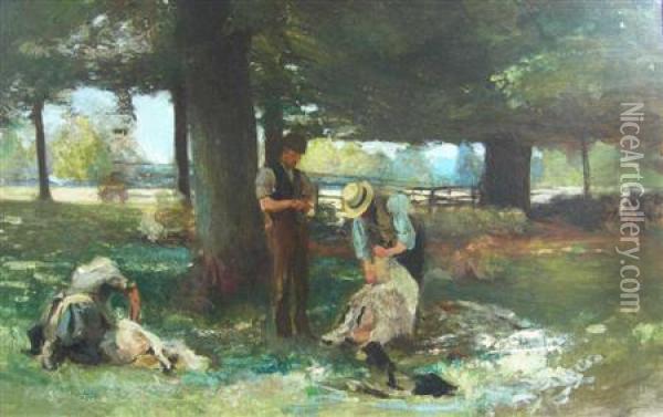 Sheep Shearing Oil Painting - James Lawton Wingate