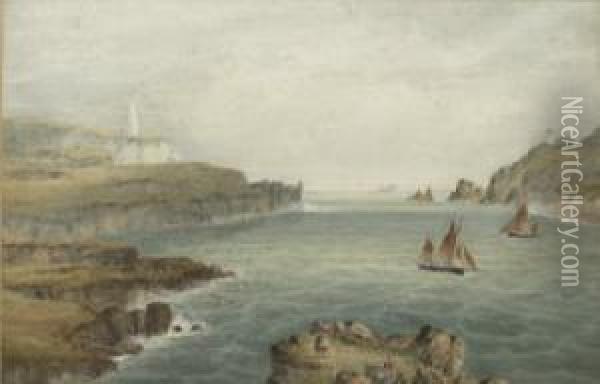 The Entrance To Baltimore Harbour, Co. Cork; Sherkin Island Off The Cork Coast Oil Painting - Robert Lowe Stopford