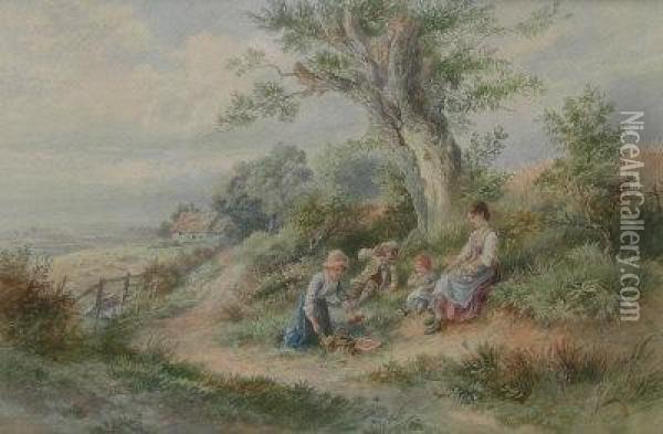 A Rest By The Way Nr Dorking Surrey Oil Painting - Myles Birket Foster