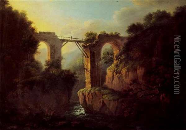 Paysage A L'aqueduc Brise Et A La Riviere Oil Painting - Alexander Nasmyth