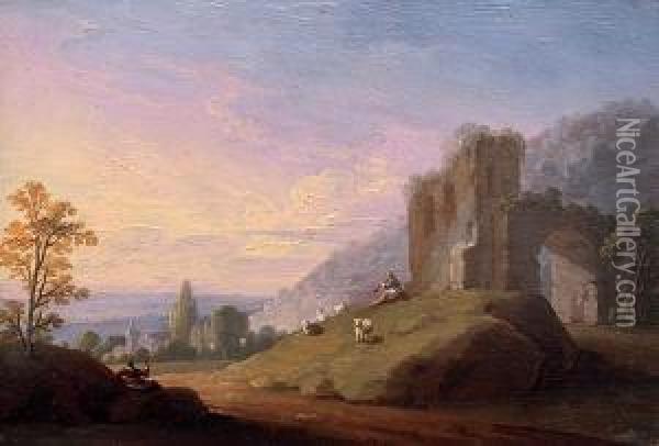 Romantic Landscape With A Ruin I Oil Painting - Frantisek Xaver Prochazka