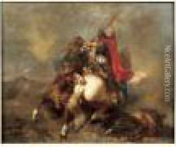 Combat De Cavaliers Oil Painting - Pierre Andrieu