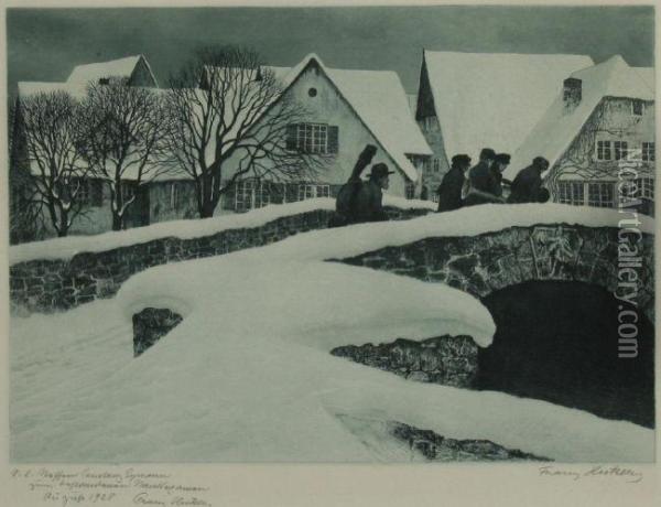 Winterliches Dorf Oil Painting - Franz Hecker