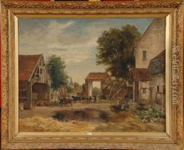 Cour De Ferme Anime Oil Painting - Gustave Walckiers