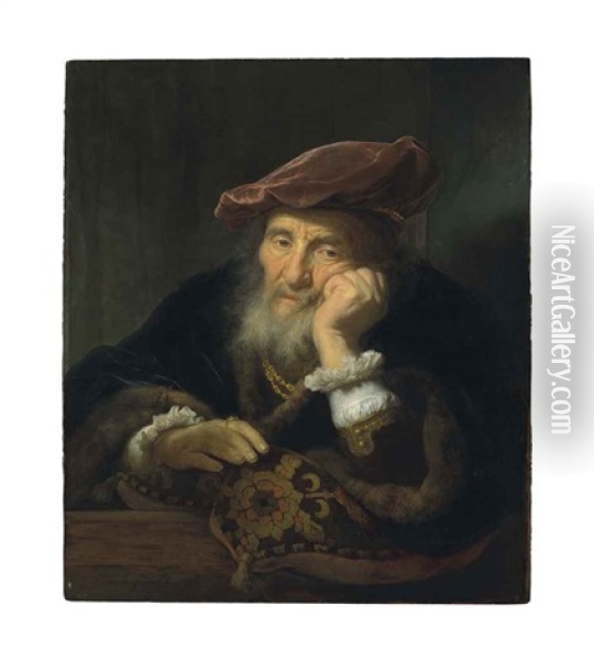 An Old Man At A Casement Oil Painting - Govaert Flinck