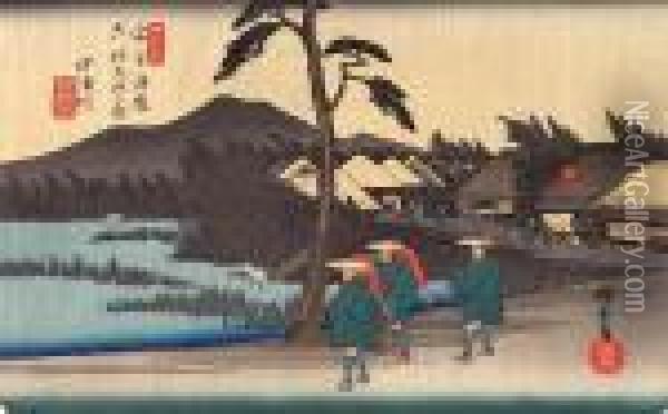 Nakatsugawa Z Cyklu: Kisokaido 
Rokujukyu Tsugi-no Uchi (szescdziesiat Dziewiec Stacji Na Goscincu 
Kisokaido) Ok. 1835-40 (odbitka Pozniejsza) Oil Painting - Utagawa or Ando Hiroshige