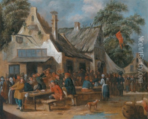 Feiernde Bauern Vor Einem Wirtshaus Oil Painting - Egbert van Heemskerck the Elder