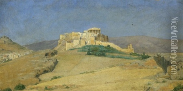 Blick Auf Die Akropolis In Der Mittagssonne Oil Painting - Ludwig Heinrich Theodor (Louis) Gurlitt
