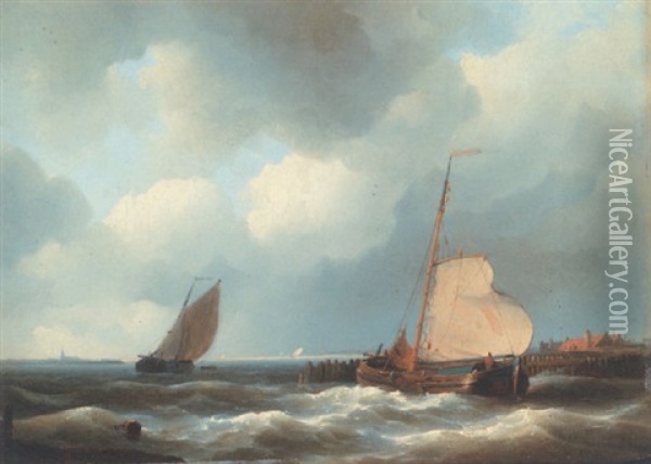 Barges At The Entrance To The Scheldt Oil Painting - Hermanus Koekkoek the Elder