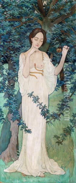 Historiserande Kvinnogestalt I Tradgard Oil Painting - Hubert De La Rochefoucault