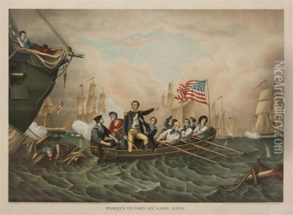 Comodore Perry's Victory On Lake Erie Oil Painting - Kurz & Allison