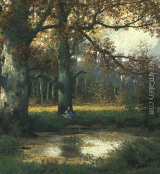 Rast Im Herbstwald Oil Painting - Adolf Kaufmann
