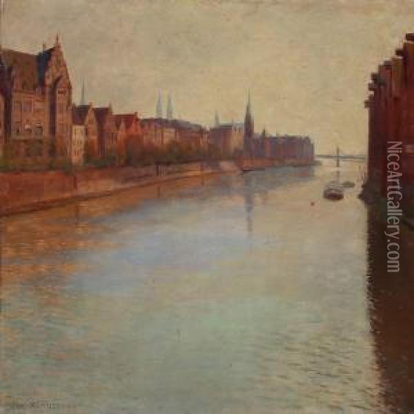 Canal Scape From An European City Oil Painting - Christian Asmussen