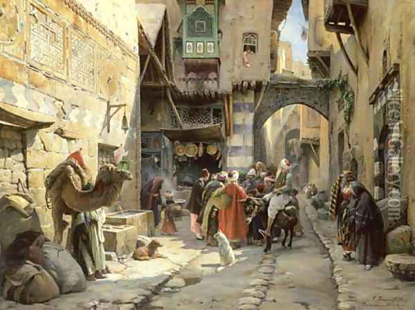 A Street Scene, Damascus Oil Painting - Gustave Bauernfeind