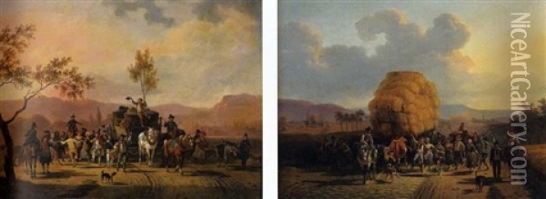 Allegorie De L'ete (+ Allegorie De L'automne; Pair) Oil Painting - Jean Francois Demay