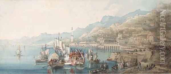 Two views of Genoa, Italy Oil Painting - Lady Sophia Dunbar