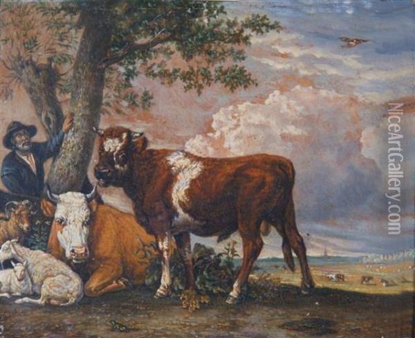The Young Bull Oil Painting - Paulus Potter