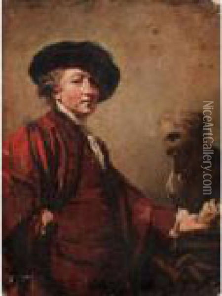 Self Portrait With The Bust Of Michaelangelo Oil Painting - Sir Joshua Reynolds
