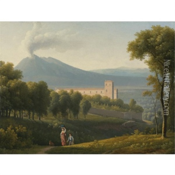 Landscape With Mount Vesuvius Oil Painting - Alexandre Hyacinthe Dunouy