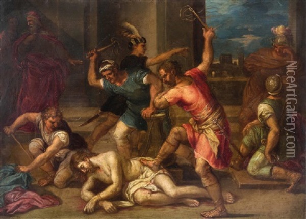 Geiselung Christi, Oben Links Pilatus Und Seine Frau Oil Painting - Hans Rottenhammer the Elder