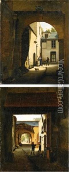 Backyard From A Wheel-making Shop, Rue Saint-denis, Also Known As Cour Sainte-catherine The Soldier's Rest Oil Painting - Etienne Bouhot