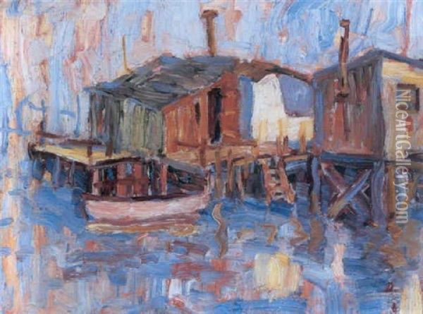 Sausalito Houseboats Oil Painting - Selden Connor Gile