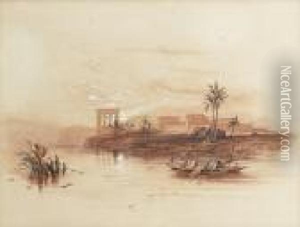 General View Of The Island Of Philae, Nubia Oil Painting - David Roberts