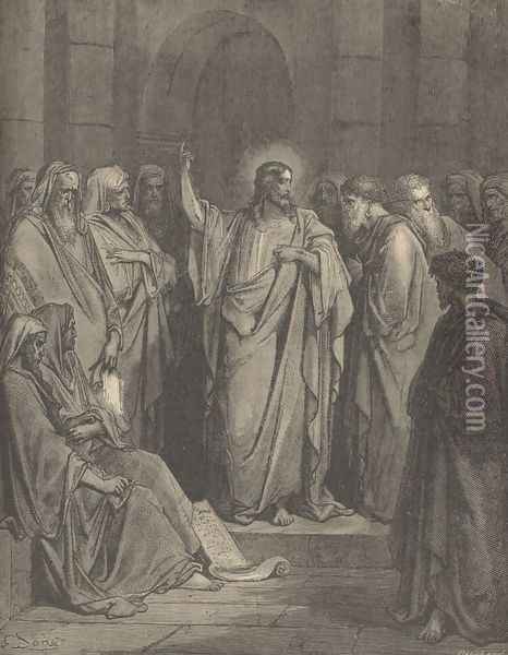 Christ In The Synagogue Oil Painting - Gustave Dore