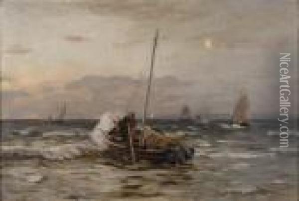 Heimkehrende Fischerboote. Oil Painting - Eugene Gustav Ducker