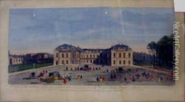 And John Boydell , 'a View Of 
The Royal Palace Of Choisy', Handcoloured Engraving, 23cm X 47cm, Framed
 And Two Others Oil Painting - Jacques Rigaud
