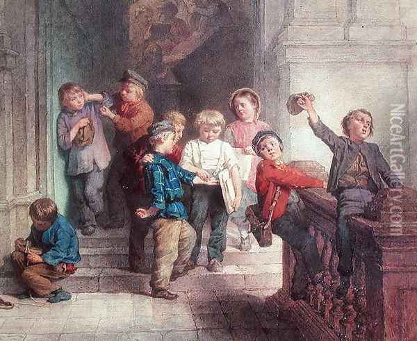 Playing Outside the School Room Oil Painting - Jacob Spoel