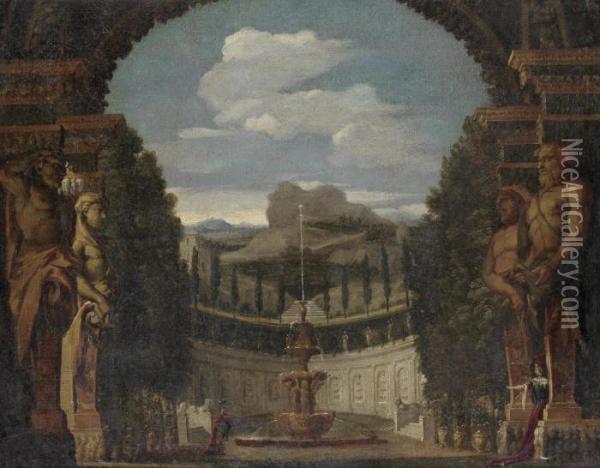 Julius Caesar And Cleopatra In The Garden Of An Egyptian Palace Oil Painting - Peter Tillemans