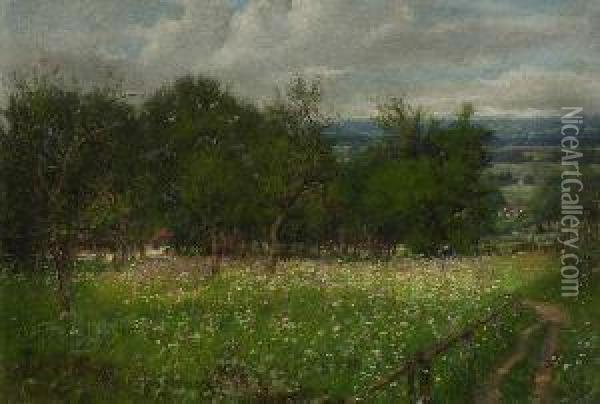 Blumenwiese Mit
 Obstbaumen. Oil Painting - Johann Sperl