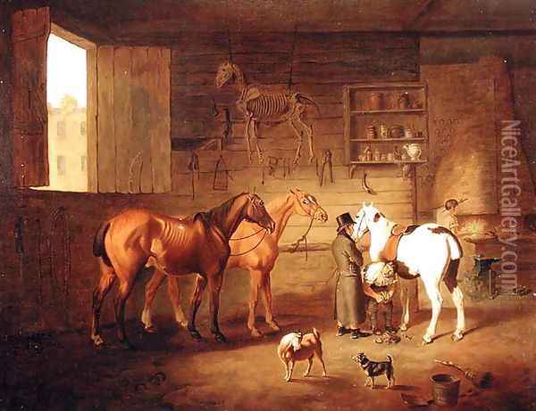 The Blacksmith's Shop, c.1810-20 Oil Painting - Henry Bernard Chalon