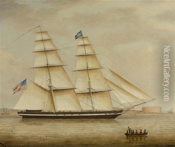 An American Revenue Cutter In New York Harbor Oil Painting - James Fulton Pringle