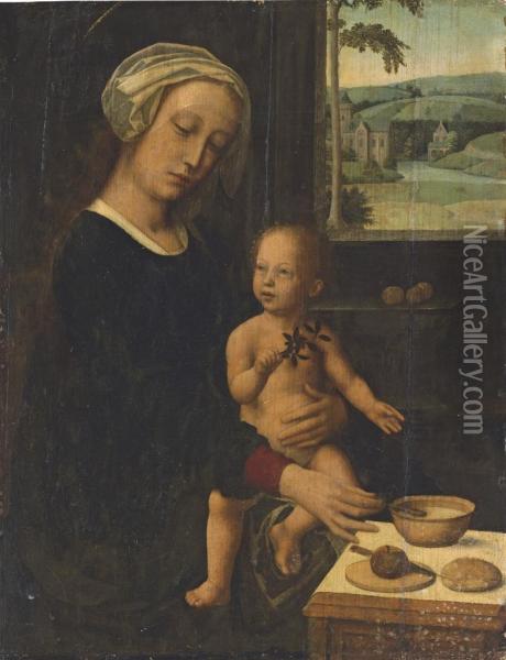 The Holy Virgin And Child With The Milk Soup Oil Painting - Gerard David