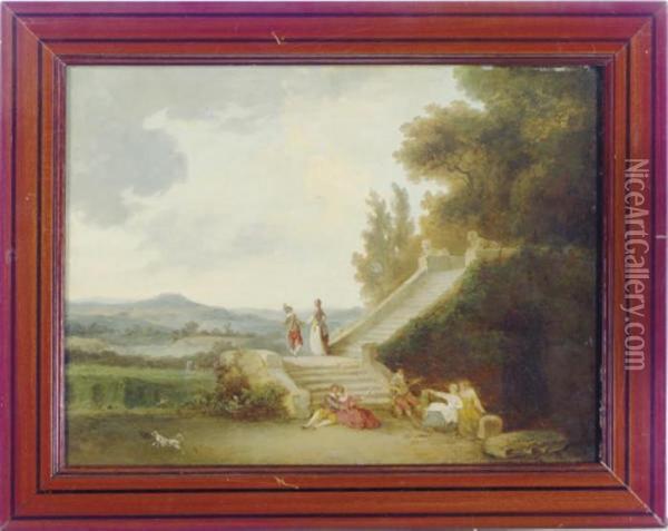 Elegant Figures In A Park Oil Painting - Jean-Baptiste Hilaire