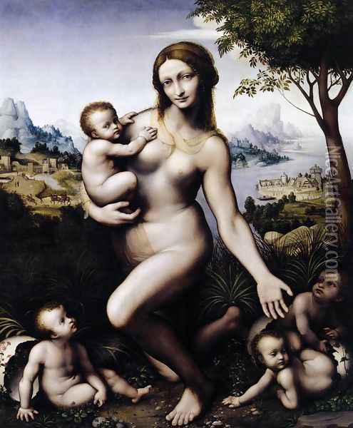 Leda and her Children c. 1520 Oil Painting - Giampietrino