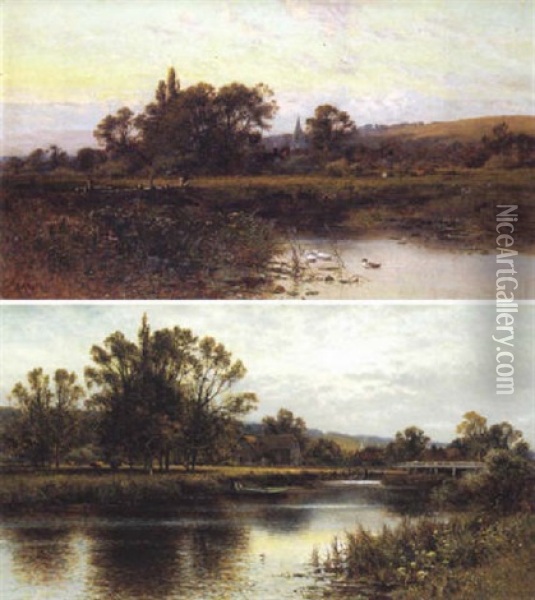 Riverside Scene Oil Painting - Alfred Augustus Glendening Sr.