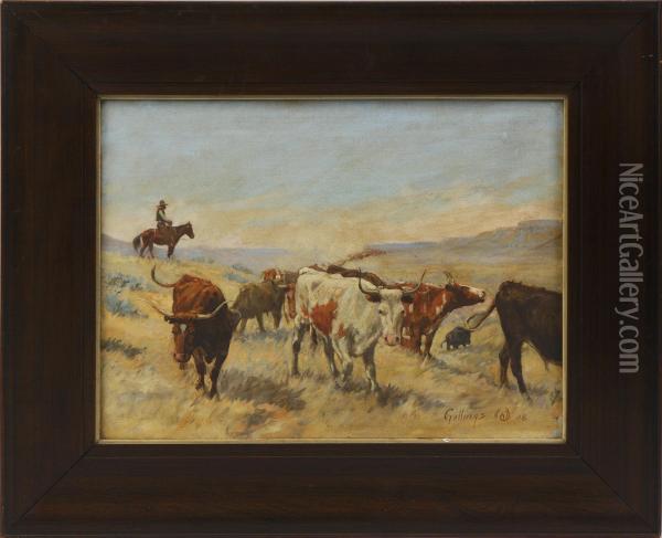 The Round Up Oil Painting - Elling William Gollings