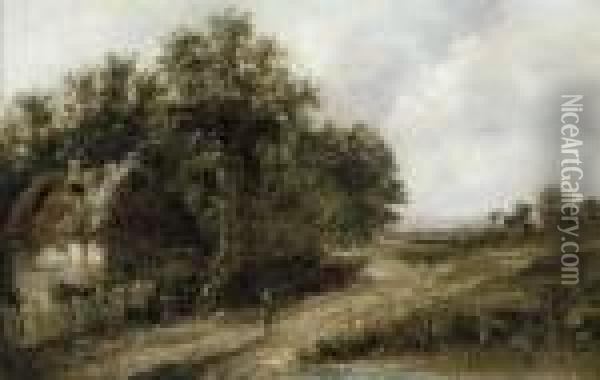 A Figure On A Country Path By A Cottage Oil Painting - Joseph Thors