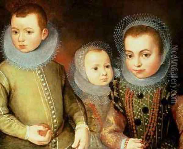 Portrait of Three Tudor Children Oil Painting - F. F.
