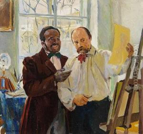 Ira Aldridge Im Atelier Taras Schewtschenkos Oil Painting - Louis Picard