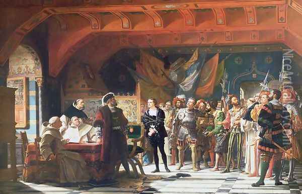 Francis de Bonnivard 1496-1570 the Prisoner of Chillon, brought before the Duke of Savoy in 1530, 1870 Oil Painting - Jules Hippolyte Ravel