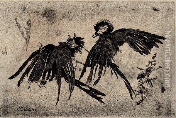 Deux Oiseaux Morts Oil Painting - Edmond Cuisinier