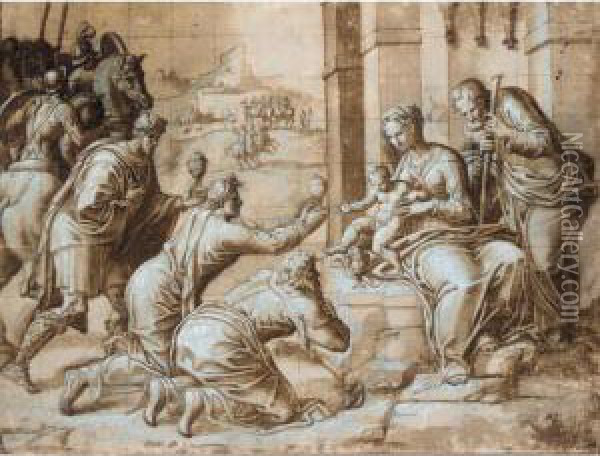 The Adoration Of The Magi Oil Painting - Polidoro Da Caravaggio (Caldara)