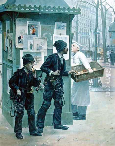 Chimney Sweeps Stealing Bread, 1897 Oil Painting - Paul Charles Chocarne-Moreau