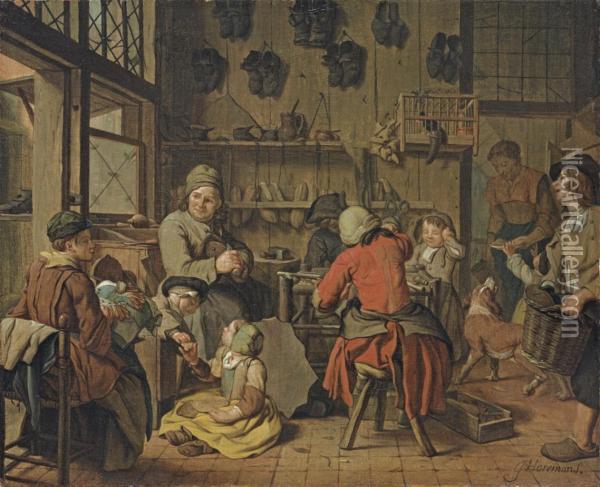 The Interior Of A Cobbler's Shop Oil Painting - Jan Josef, the Elder Horemans