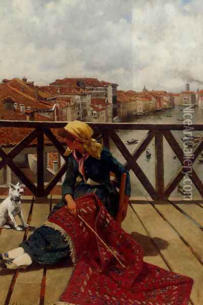 A Distraction On The Accademia Bridge, Venice Oil Painting - Franz Leo Ruben